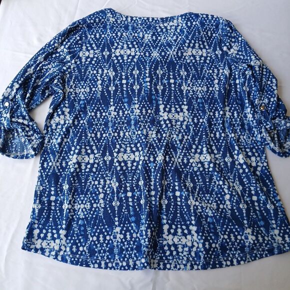 Kate Park Women's Size XL Blue White Blouse Top 3/4 Sleeve Lightweight Packable - Picture 8 of 8